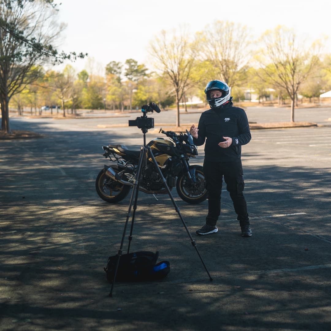 Chase filming a motovlog